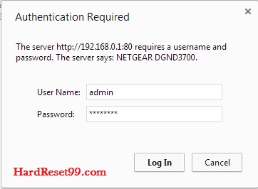 Netgear router login page